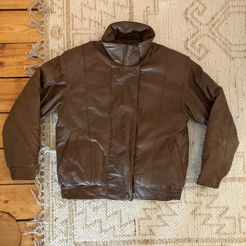 Vintage Eddie Bauer Down Lined Leather Bomber Jacket